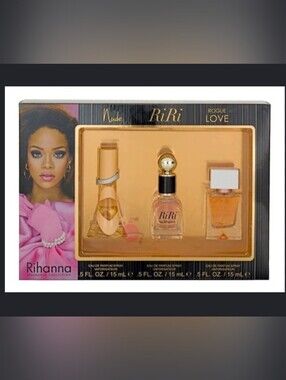 Rihanna 3-pc Set features mini bottles of Nude, RiRi, and Rogue Love
